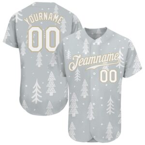 Gray White-Old Gold Christmas 3D Authentic Baseball&hellip;
