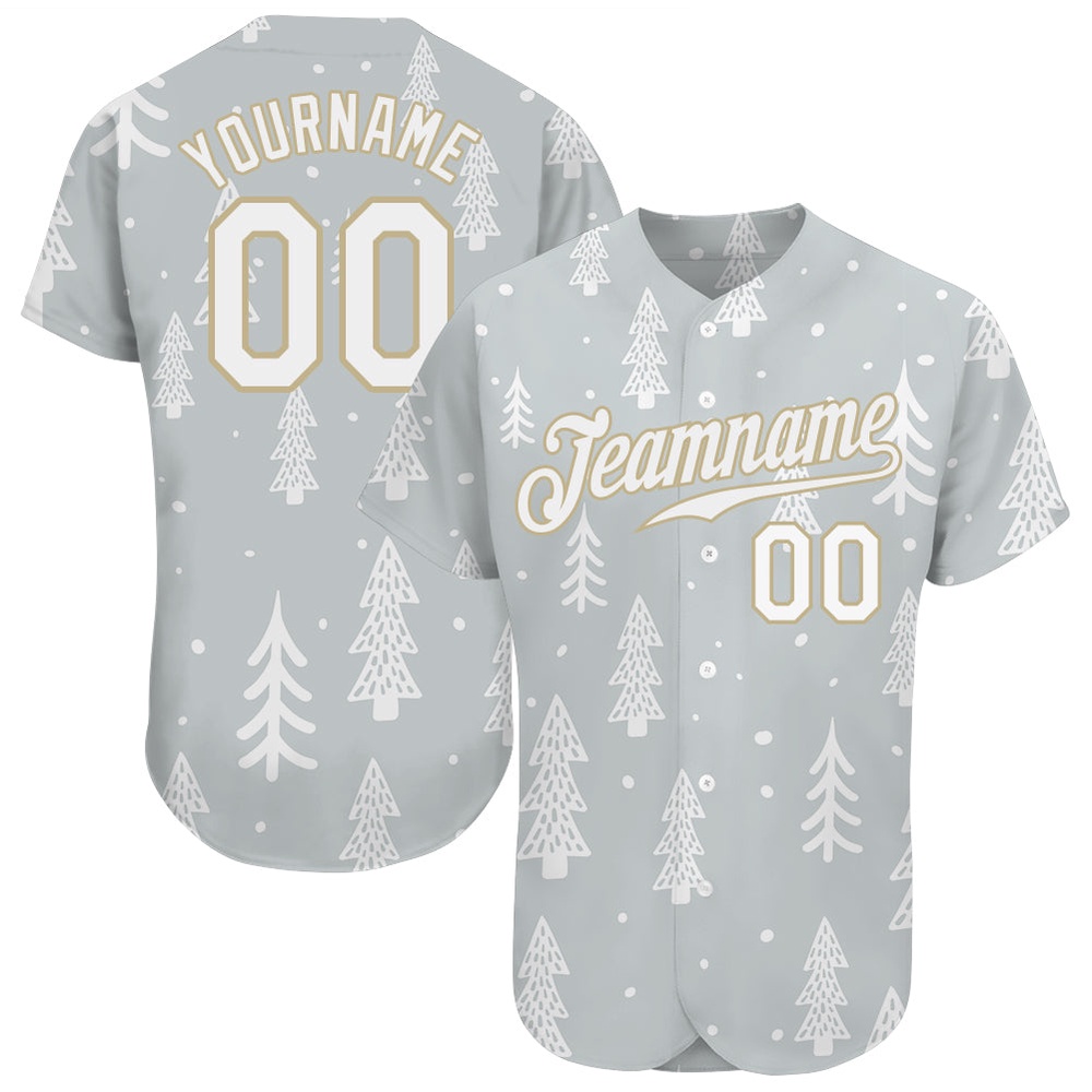Gray White-Old Gold Christmas 3D Authentic Baseball Jersey, Custom Baseball Jersey, Personalized Sport Jersey Gray White-Old Gold Christmas 3D Authentic Baseball Jersey, Custom Baseball Jersey, Personalized Sport Jersey