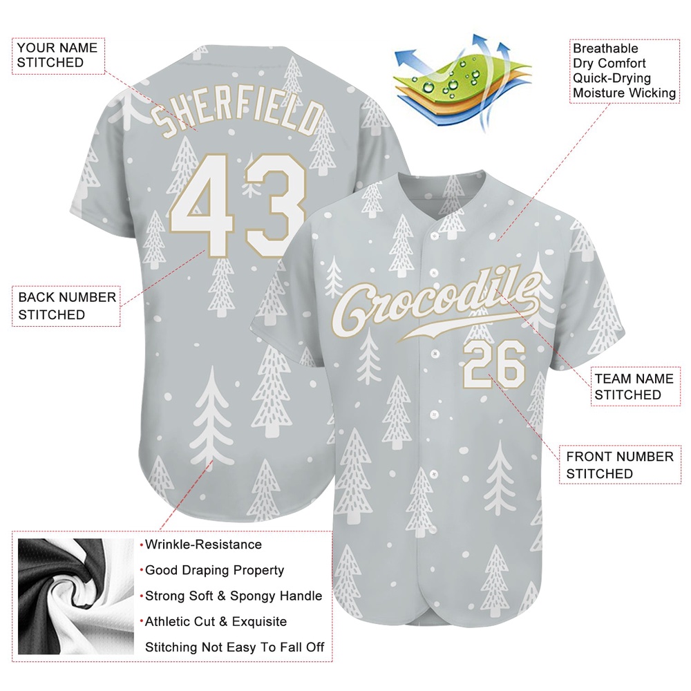 Gray White-Old Gold Christmas 3D Authentic Baseball Jersey, Custom Baseball Jersey, Personalized Sport Jersey Gray White-Old Gold Christmas 3D Authentic Baseball Jersey, Custom Baseball Jersey, Personalized Sport Jersey