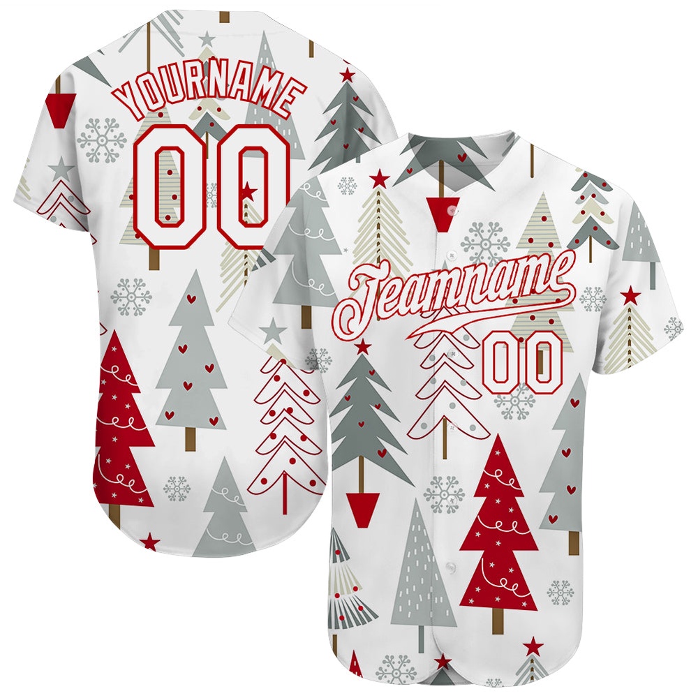 Gray White-Red Christmas 3D Authentic Baseball Jersey, Custom Baseball Jersey, Personalized Sport Jersey Gray White-Red Christmas 3D Authentic Baseball Jersey, Custom Baseball Jersey, Personalized Sport Jersey