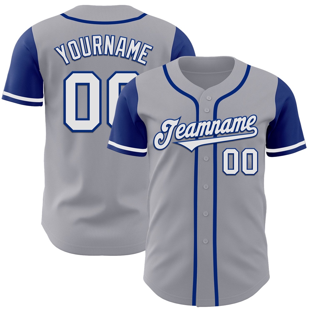 Gray White-Royal Authentic Two Tone Baseball Jersey, Custom Baseball Jersey, Personalized Sport Jersey Gray White-Royal Authentic Two Tone Baseball Jersey, Custom Baseball Jersey, Personalized Sport Jersey