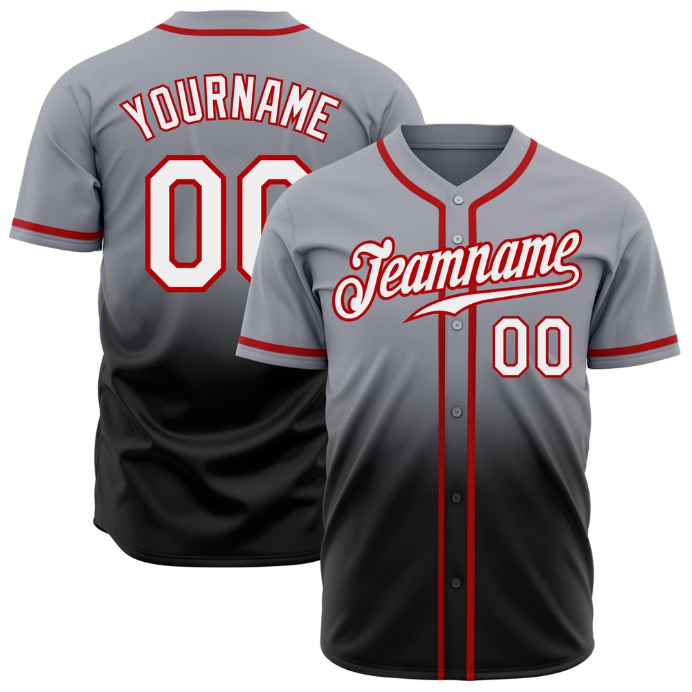 Gray White Black-Red Authentic Fade Fashion Baseball Jersey, Custom Baseball Jersey, Personalized Sport Jersey Gray White Black-Red Authentic Fade Fashion Baseball Jersey, Custom Baseball Jersey, Personalized Sport Jersey