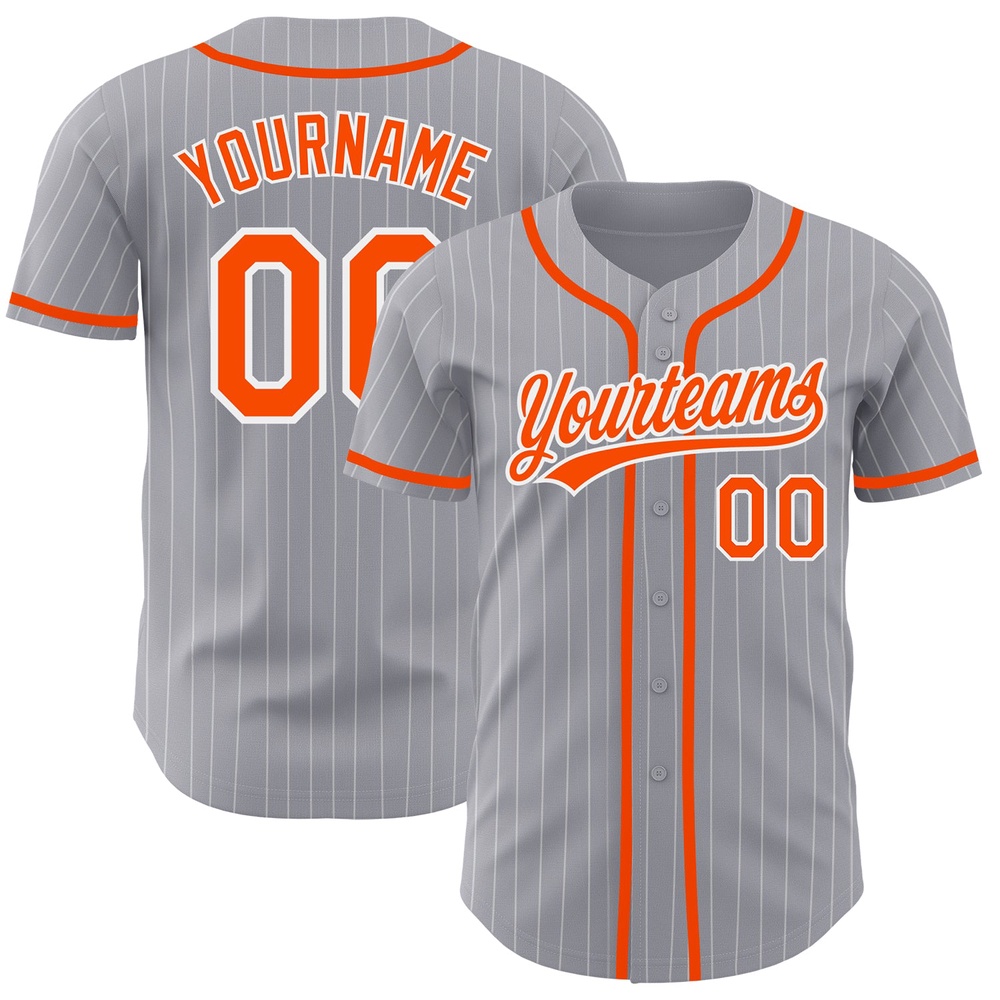 Gray White Pinstripe Orange Authentic Baseball Jersey, Custom Baseball Jersey, Personalized Sport Jersey Gray White Pinstripe Orange Authentic Baseball Jersey, Custom Baseball Jersey, Personalized Sport Jersey