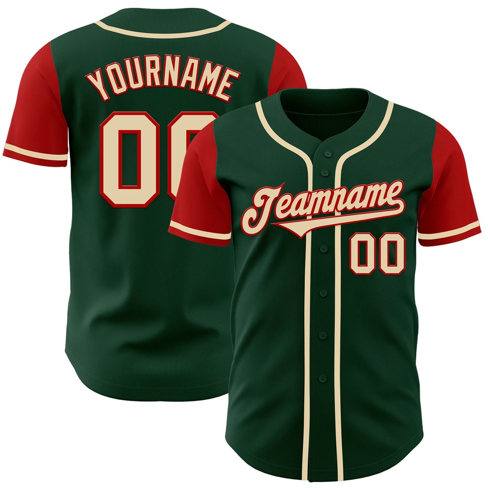 Green Cream-Red Authentic Two Tone Baseball Jersey, Custom Baseball Jersey, Personalized Sport Jersey Green Cream-Red Authentic Two Tone Baseball Jersey, Custom Baseball Jersey, Personalized Sport Jersey