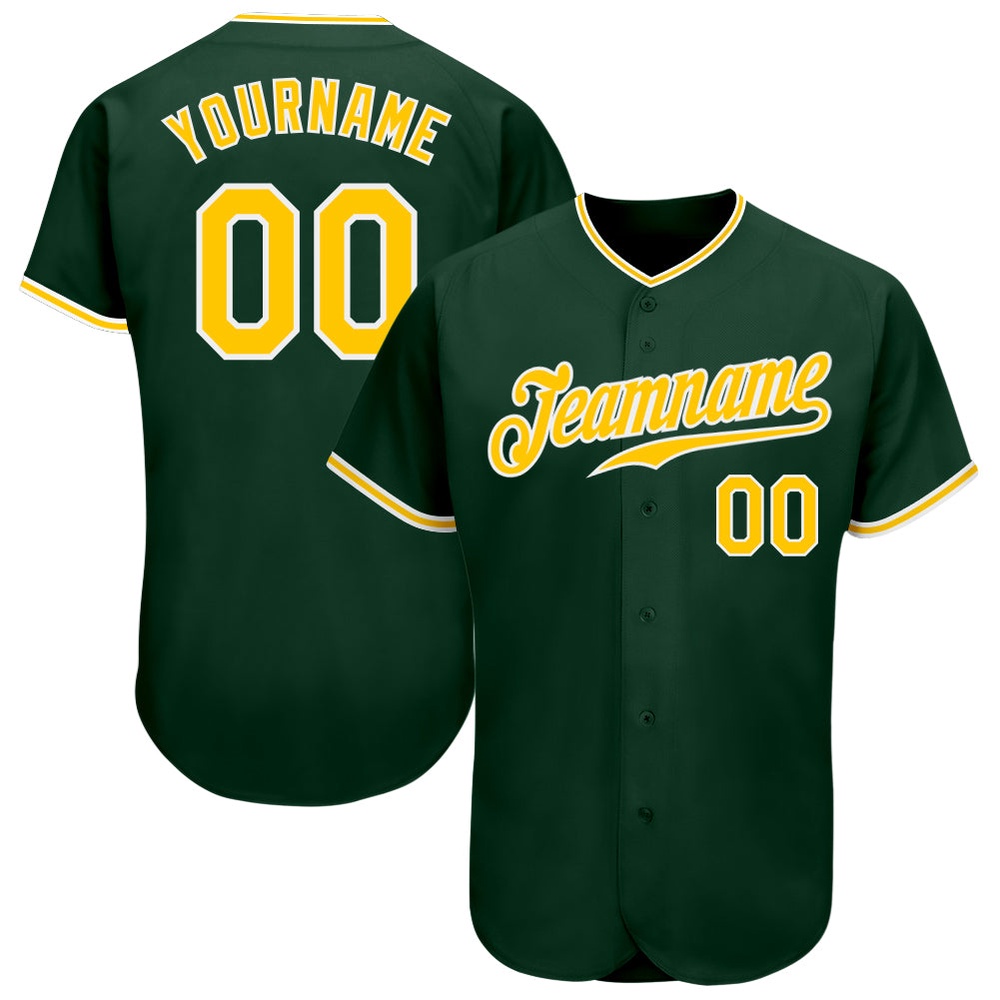 Green Gold-White Authentic Baseball Jersey, Custom Baseball Jersey, Personalized Sport Jersey Green Gold-White Authentic Baseball Jersey, Custom Baseball Jersey, Personalized Sport Jersey