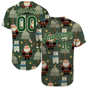 Green Green-Cream Christmas 3D Authentic Baseball Jersey,&hellip;