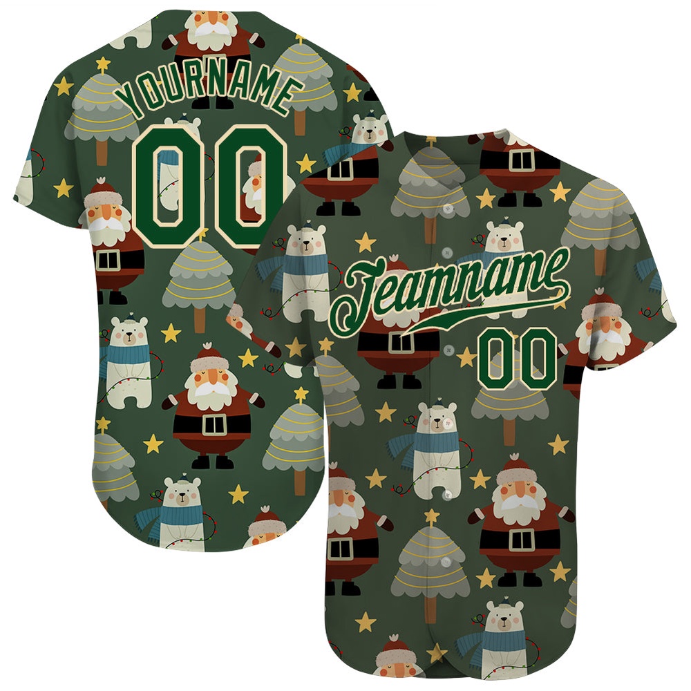 Green Green-Cream Christmas 3D Authentic Baseball Jersey, Custom Baseball Jersey, Personalized Sport Jersey Green Green-Cream Christmas 3D Authentic Baseball Jersey, Custom Baseball Jersey, Personalized Sport Jersey