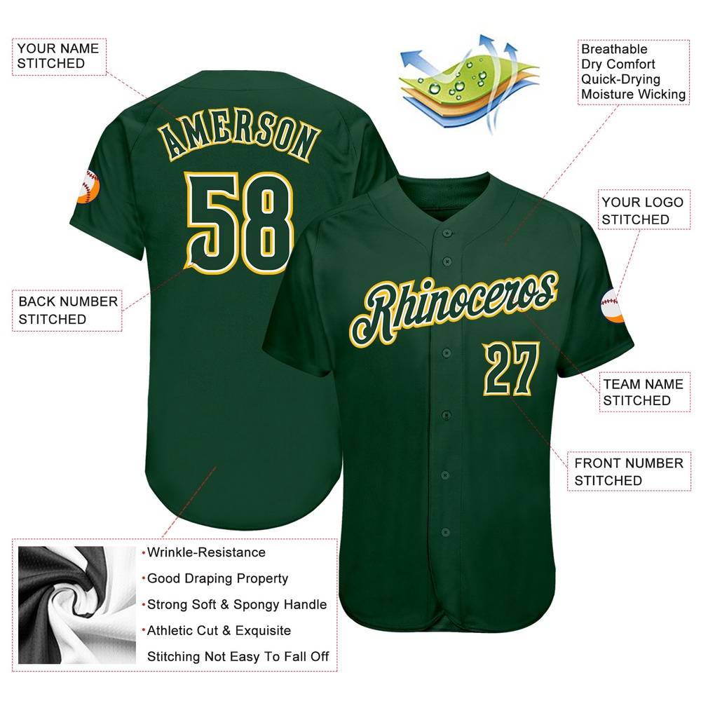Green Green-Gold Authentic Baseball Jersey, Custom Baseball Jersey, Personalized Sport Jersey Green Green-Gold Authentic Baseball Jersey, Custom Baseball Jersey, Personalized Sport Jersey