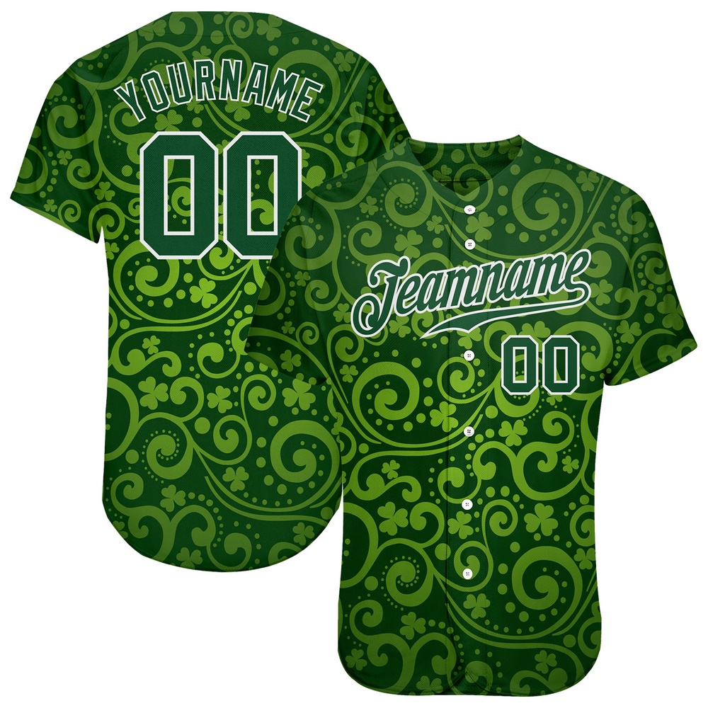 Green Green-White 3D Pattern Design Authentic St. Patrick’s Day Baseball Jersey, Custom Baseball Jersey, Personalized Sport Jersey