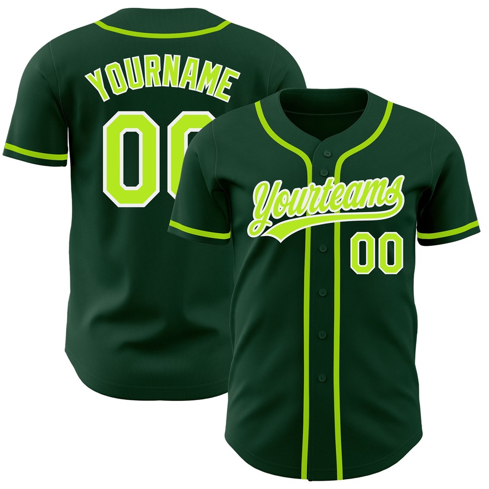 Green Neon Green-White Authentic Baseball Jersey, Custom Baseball Jersey, Personalized Sport Jersey Green Neon Green-White Authentic Baseball Jersey, Custom Baseball Jersey, Personalized Sport Jersey