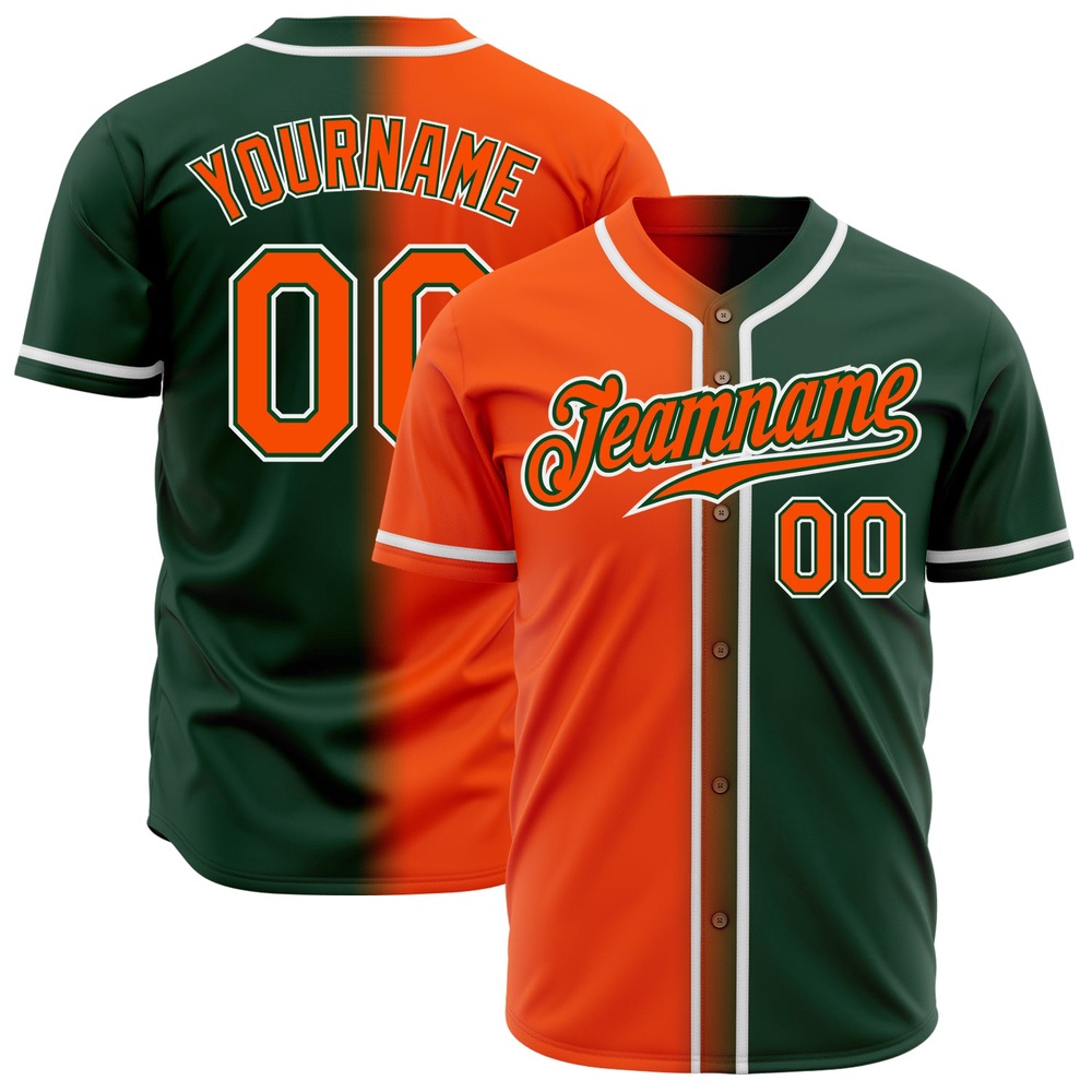 Green Orange-White Authentic Gradient Fashion Baseball Jersey, Custom Baseball Jersey, Personalized Sport Jersey Green Orange-White Authentic Gradient Fashion Baseball Jersey, Custom Baseball Jersey, Personalized Sport Jersey