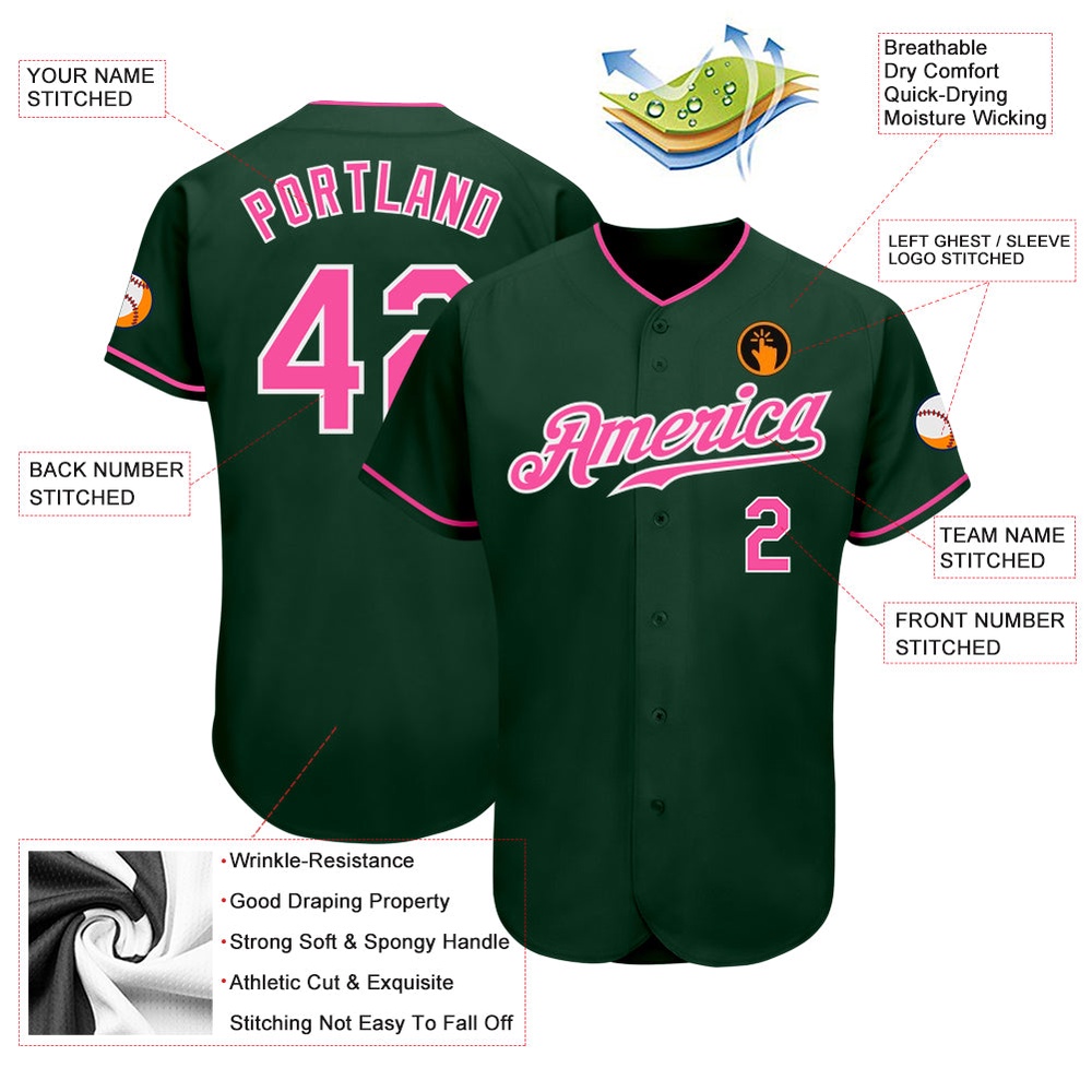 Green Pink-White Authentic Baseball Jersey, Custom Baseball Jersey, Personalized Sport Jersey Green Pink-White Authentic Baseball Jersey, Custom Baseball Jersey, Personalized Sport Jersey