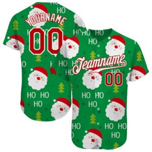 Green Red-White Christmas 3D Authentic Baseball Jersey,&hellip;