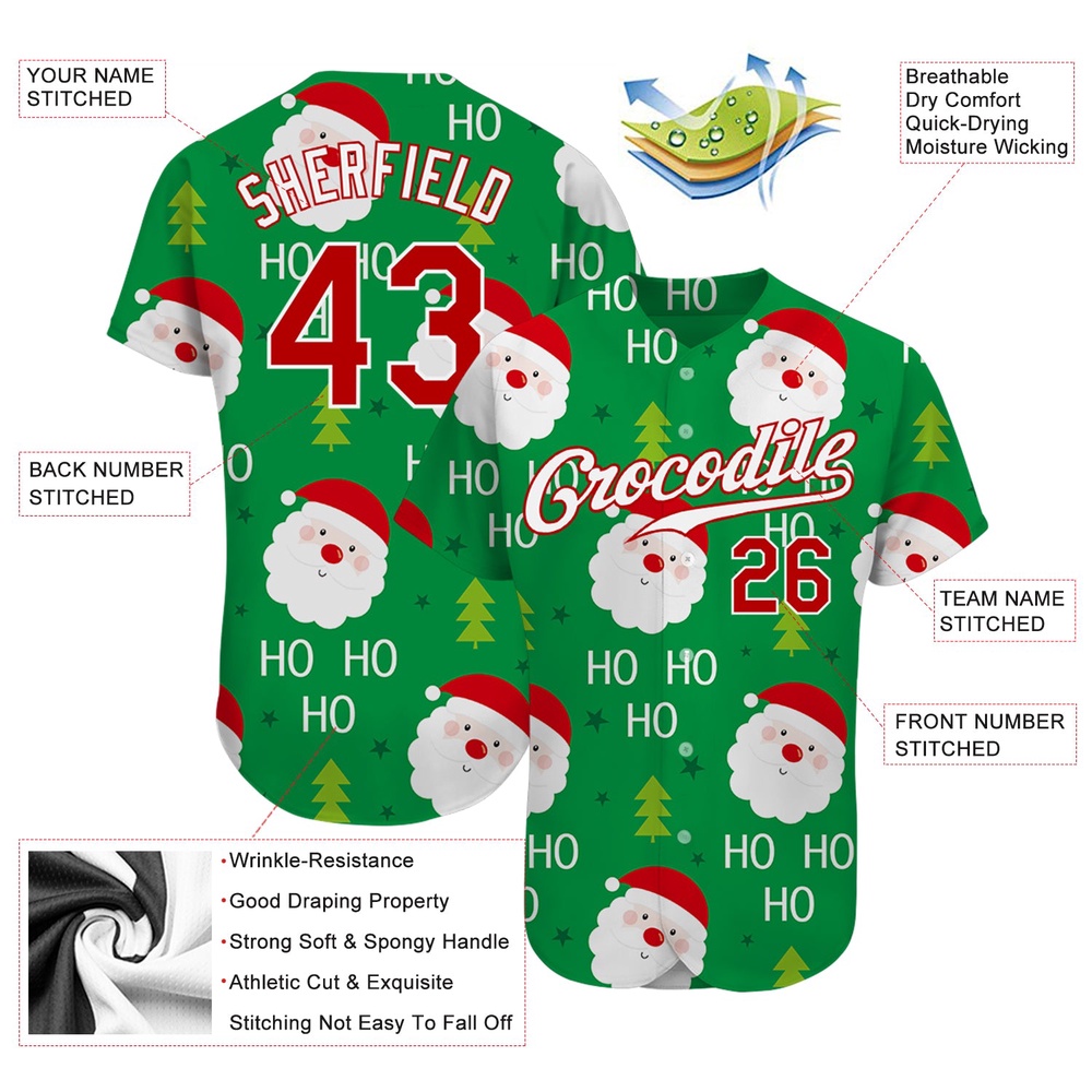 Green Red-White Christmas 3D Authentic Baseball Jersey, Custom Baseball Jersey, Personalized Sport Jersey Green Red-White Christmas 3D Authentic Baseball Jersey, Custom Baseball Jersey, Personalized Sport Jersey