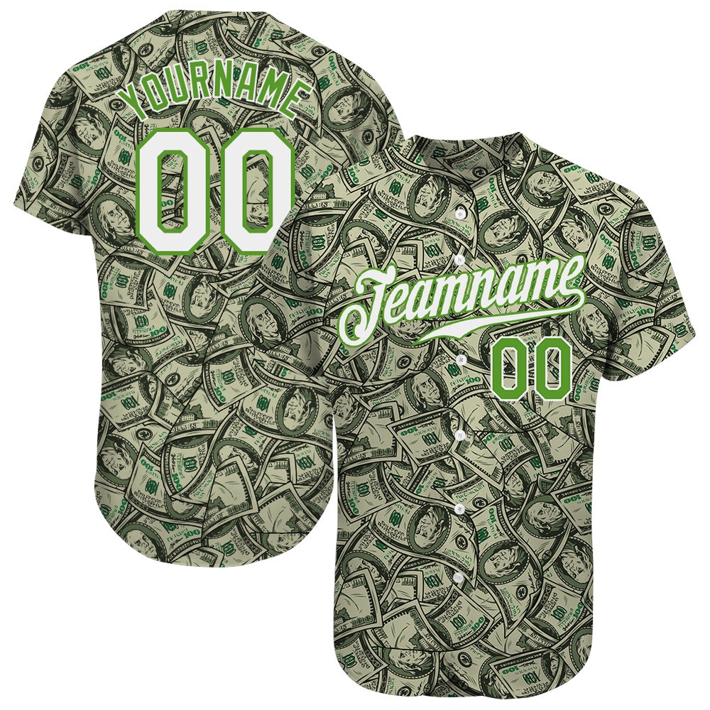 Green White-Neon Green 3D Pattern Design Dollar Authentic Baseball Jersey, Custom Baseball Jersey, Personalized Sport Jersey Green White-Neon Green 3D Pattern Design Dollar Authentic Baseball Jersey, Custom Baseball Jersey, Personalized Sport Jersey
