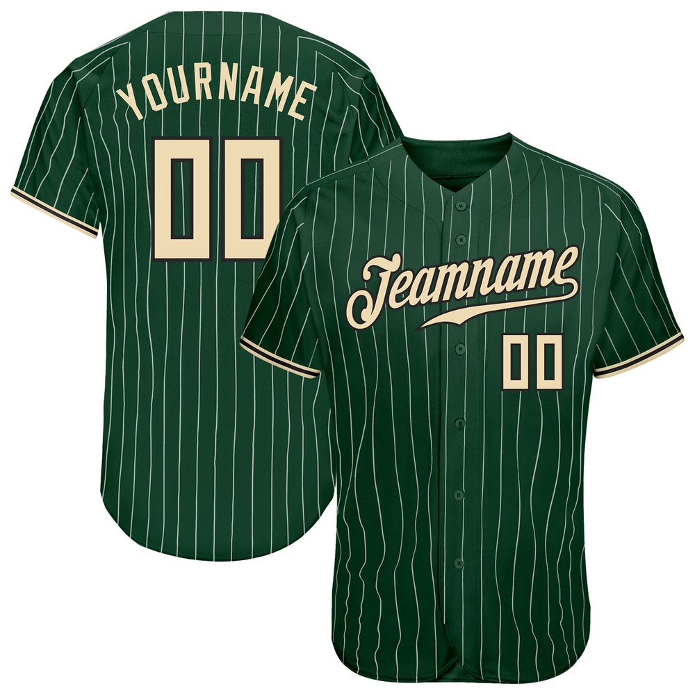 Green White Pinstripe Cream-Black Authentic Baseball Jersey, Custom Baseball Jersey, Personalized Sport Jersey Green White Pinstripe Cream-Black Authentic Baseball Jersey, Custom Baseball Jersey, Personalized Sport Jersey