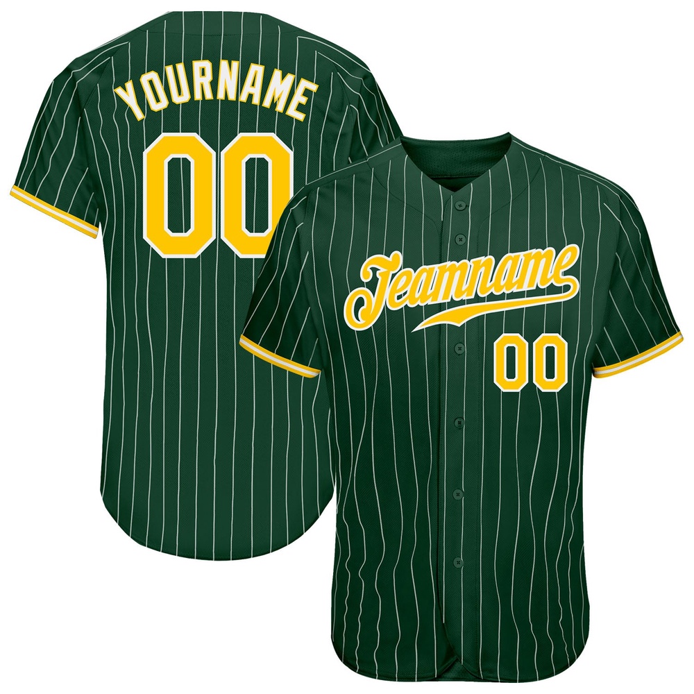 Green White Pinstripe Gold-White Authentic Baseball Jersey, Custom Baseball Jersey, Personalized Sport Jersey Green White Pinstripe Gold-White Authentic Baseball Jersey, Custom Baseball Jersey, Personalized Sport Jersey