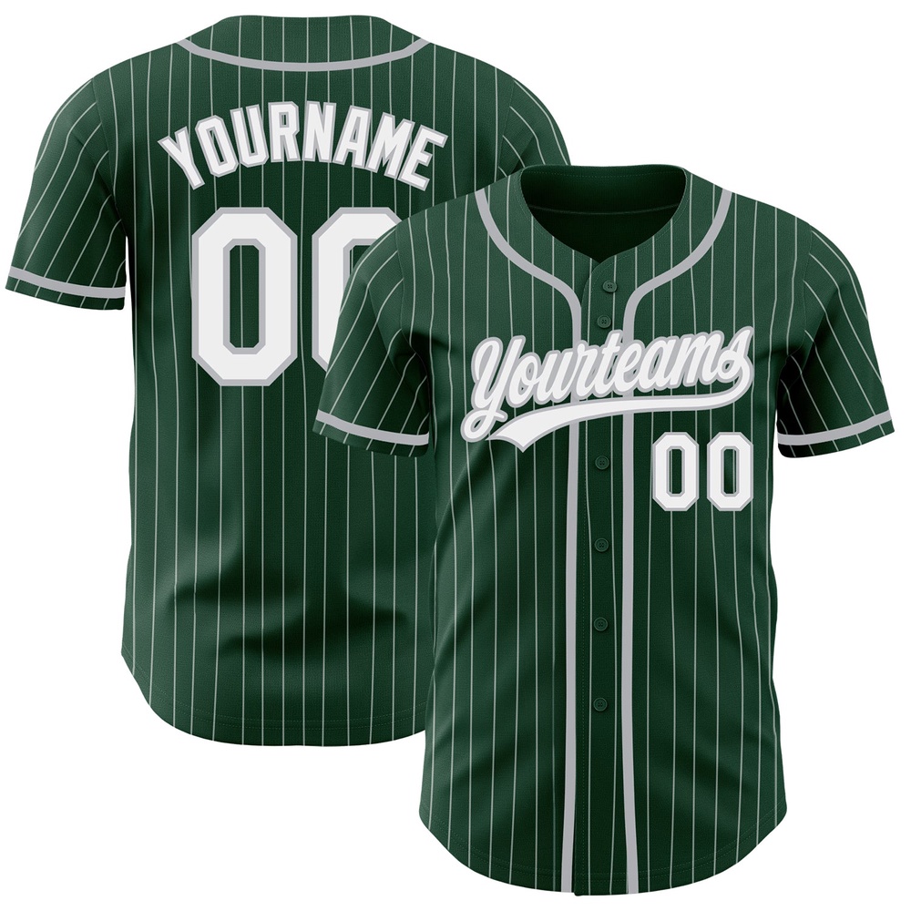Green White Pinstripe Gray Authentic Baseball Jersey, Custom Baseball Jersey, Personalized Sport Jersey Green White Pinstripe Gray Authentic Baseball Jersey, Custom Baseball Jersey, Personalized Sport Jersey