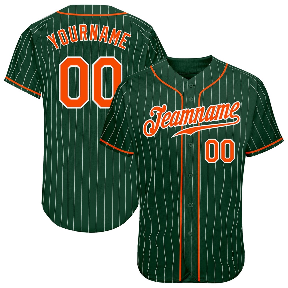 Green White Pinstripe Orange-White Authentic Baseball Jersey, Custom Baseball Jersey, Personalized Sport Jersey Green White Pinstripe Orange-White Authentic Baseball Jersey, Custom Baseball Jersey, Personalized Sport Jersey