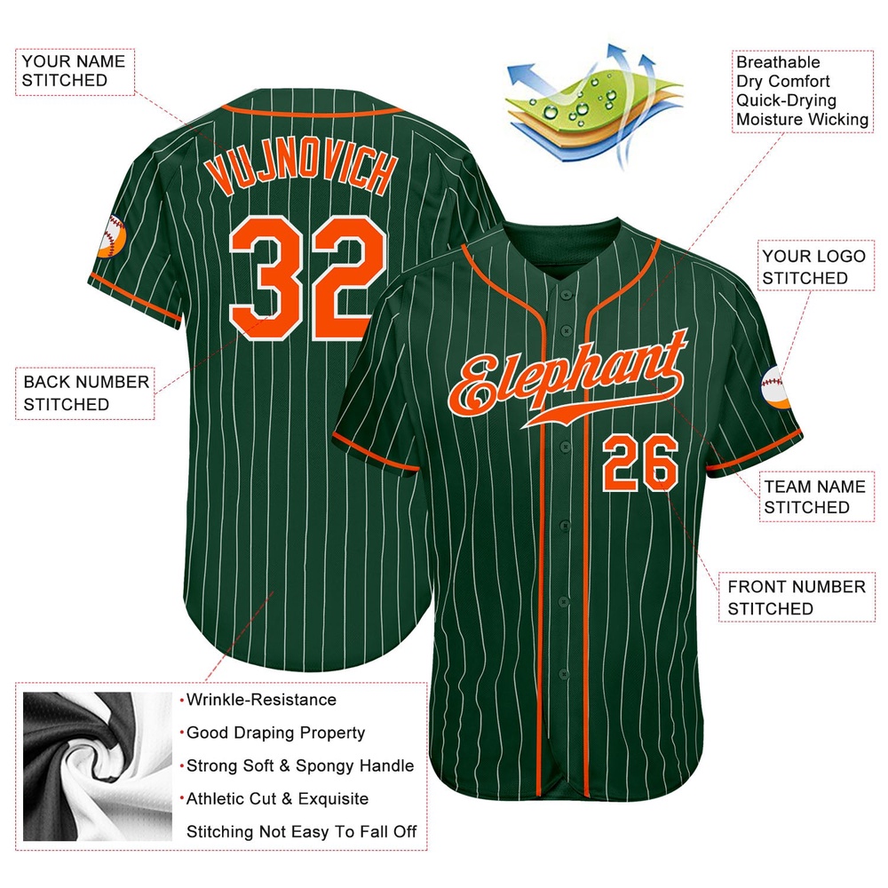 Green White Pinstripe Orange-White Authentic Baseball Jersey, Custom Baseball Jersey, Personalized Sport Jersey Green White Pinstripe Orange-White Authentic Baseball Jersey, Custom Baseball Jersey, Personalized Sport Jersey