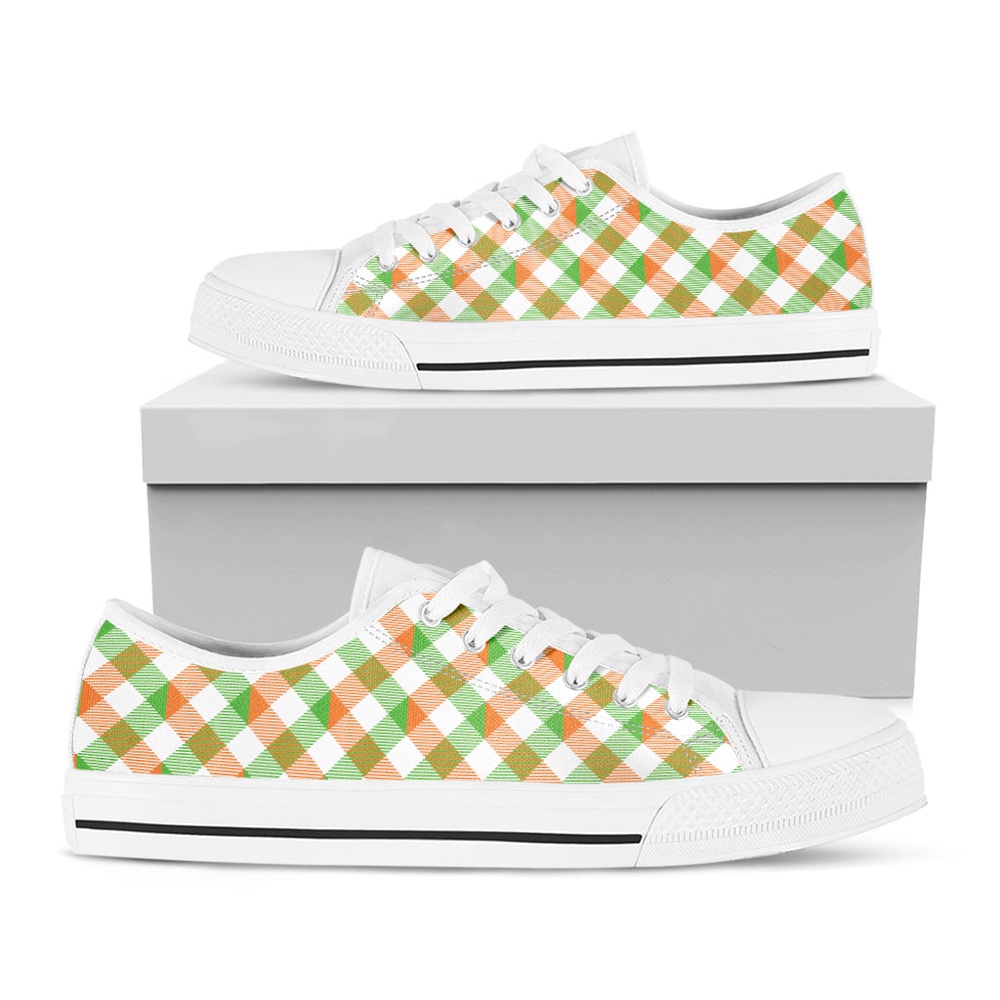 Irish Plaid Saint Patrick’s Day Print White Low Top Shoes, St Patricks Day Low Top, St Patrick Day Sneaker