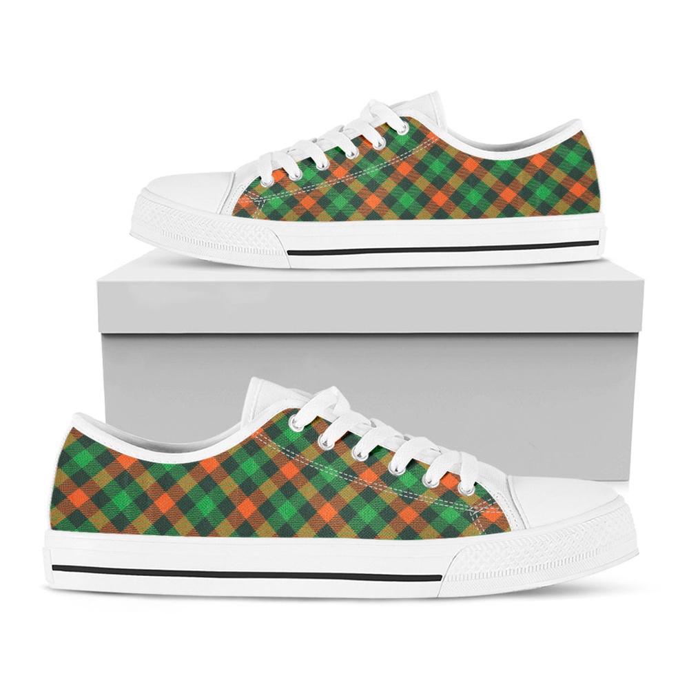 Irish Saint Patrick’s Day Plaid Print White Low Top Shoes, St Patricks Day Low Top, St Patrick Day Sneaker