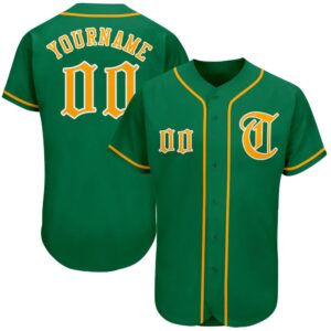 Kelly Green Gold-White Authentic Baseball Jersey, Custom&hellip;