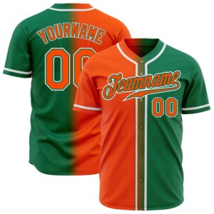Kelly Green Orange-White Authentic Gradient Fashion Baseball&hellip;