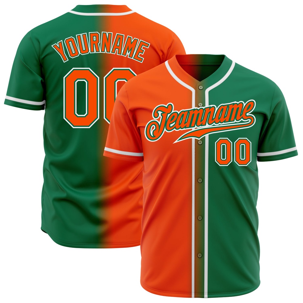Kelly Green Orange-White Authentic Gradient Fashion Baseball Jersey, Custom Baseball Jersey, Personalized Sport Jersey Kelly Green Orange-White Authentic Gradient Fashion Baseball Jersey, Custom Baseball Jersey, Personalized Sport Jersey