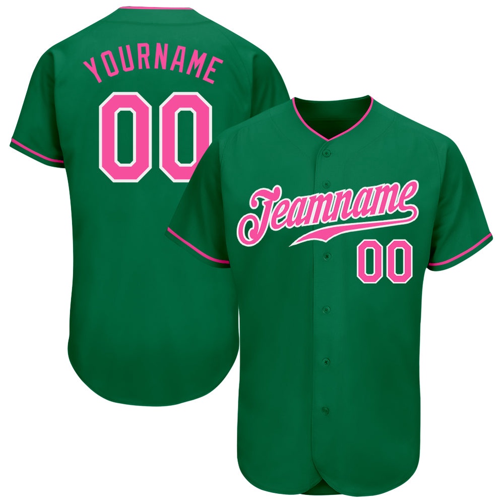 Kelly Green Pink-White Authentic Baseball Jersey, Custom Baseball Jersey, Personalized Sport Jersey