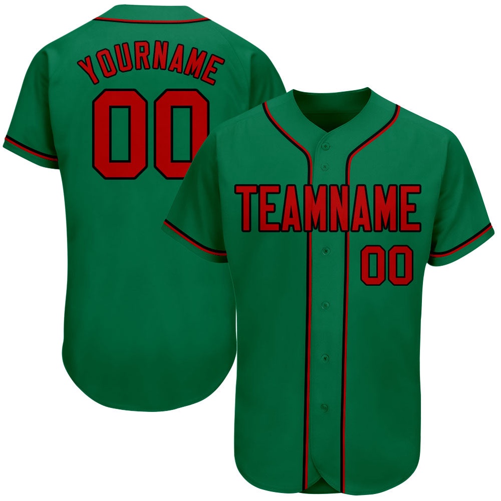 Kelly Green Red-Black Authentic Baseball Jersey, Custom Baseball Jersey, Personalized Sport Jersey Kelly Green Red-Black Authentic Baseball Jersey, Custom Baseball Jersey, Personalized Sport Jersey