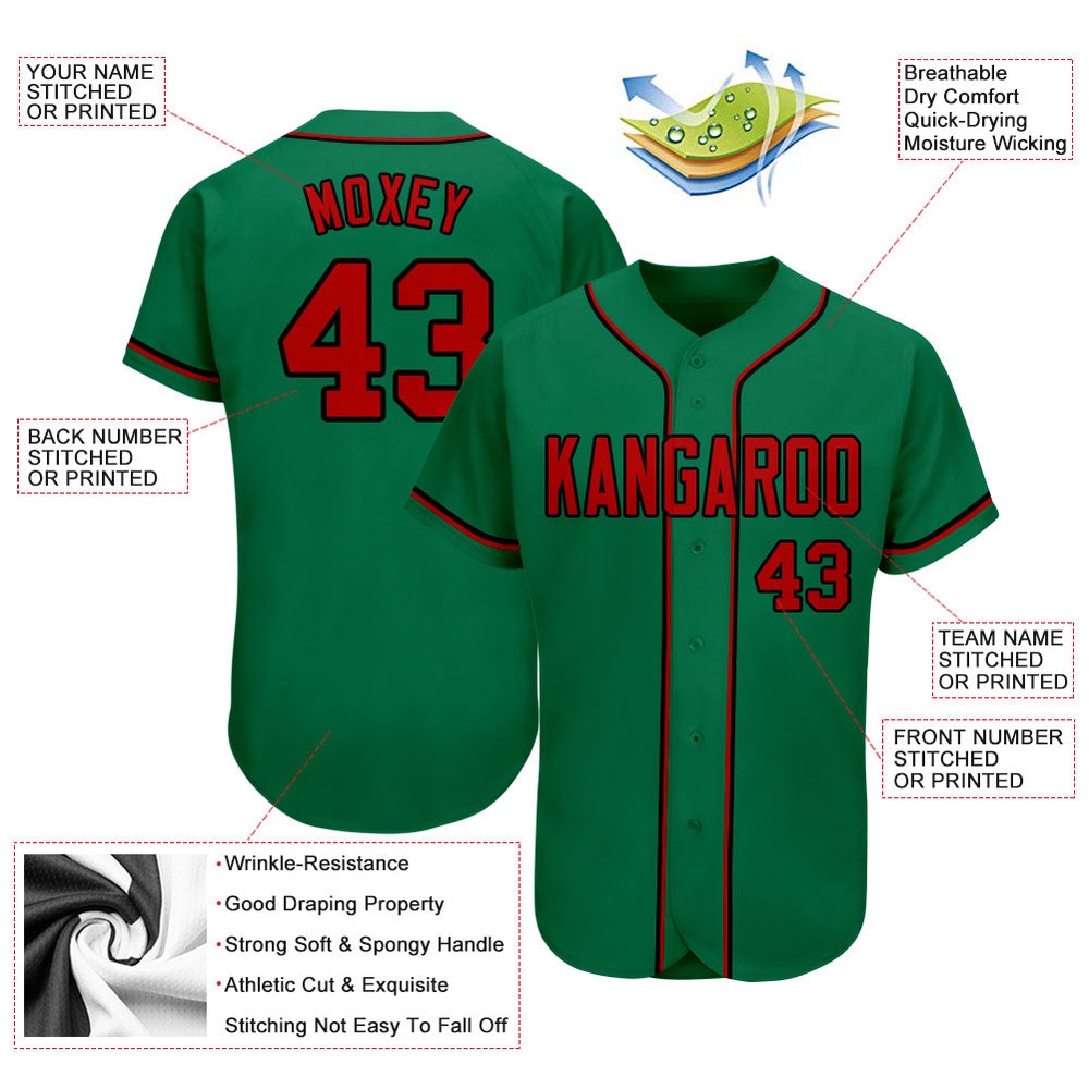 Kelly Green Red-Black Authentic Baseball Jersey, Custom Baseball Jersey, Personalized Sport Jersey Kelly Green Red-Black Authentic Baseball Jersey, Custom Baseball Jersey, Personalized Sport Jersey