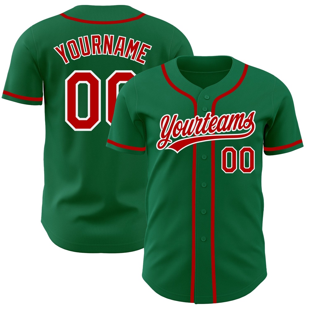 Kelly Green Red-White Authentic Baseball Jersey, Custom Baseball Jersey, Personalized Sport Jersey Kelly Green Red-White Authentic Baseball Jersey, Custom Baseball Jersey, Personalized Sport Jersey