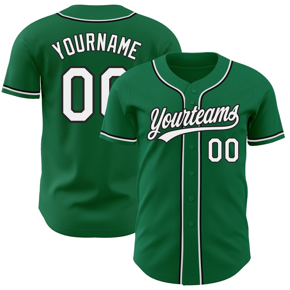 Kelly Green White-Black Authentic Baseball Jersey, Custom Baseball Jersey, Personalized Sport Jersey