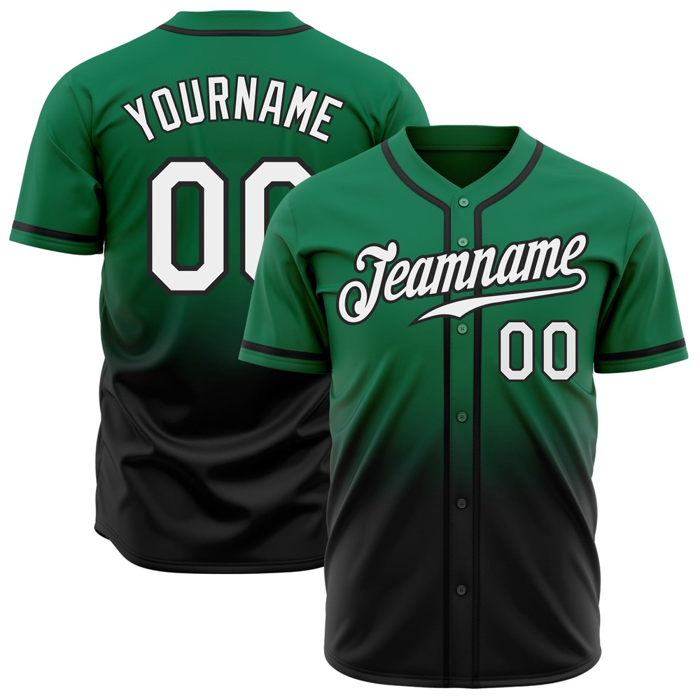 Kelly Green White-Black Authentic Fade Fashion Baseball Jersey, Custom Baseball Jersey, Personalized Sport Jersey Kelly Green White-Black Authentic Fade Fashion Baseball Jersey, Custom Baseball Jersey, Personalized Sport Jersey