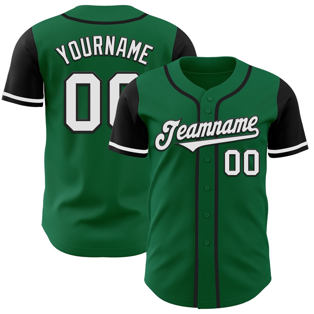 Kelly Green White-Black Authentic Two Tone Baseball Jersey, Custom Baseball Jersey, Personalized Sport Jersey Kelly Green White-Black Authentic Two Tone Baseball Jersey, Custom Baseball Jersey, Personalized Sport Jersey