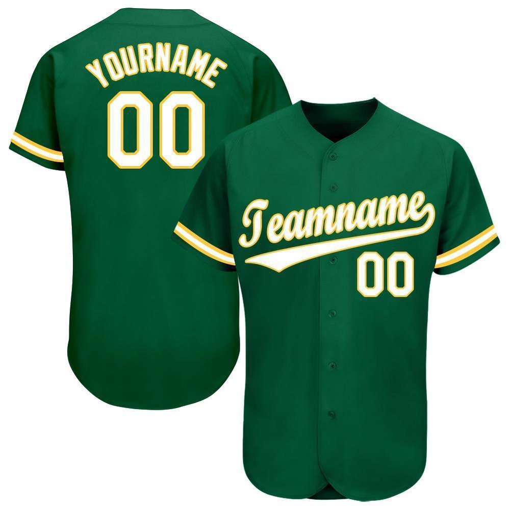 Kelly Green White-Gold Baseball Jersey, Custom Baseball Jersey, Personalized Sport Jersey Kelly Green White-Gold Baseball Jersey, Custom Baseball Jersey, Personalized Sport Jersey