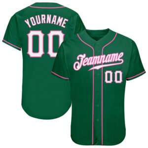 Kelly Green White-Pink Authentic Baseball Jersey, Custom&hellip;