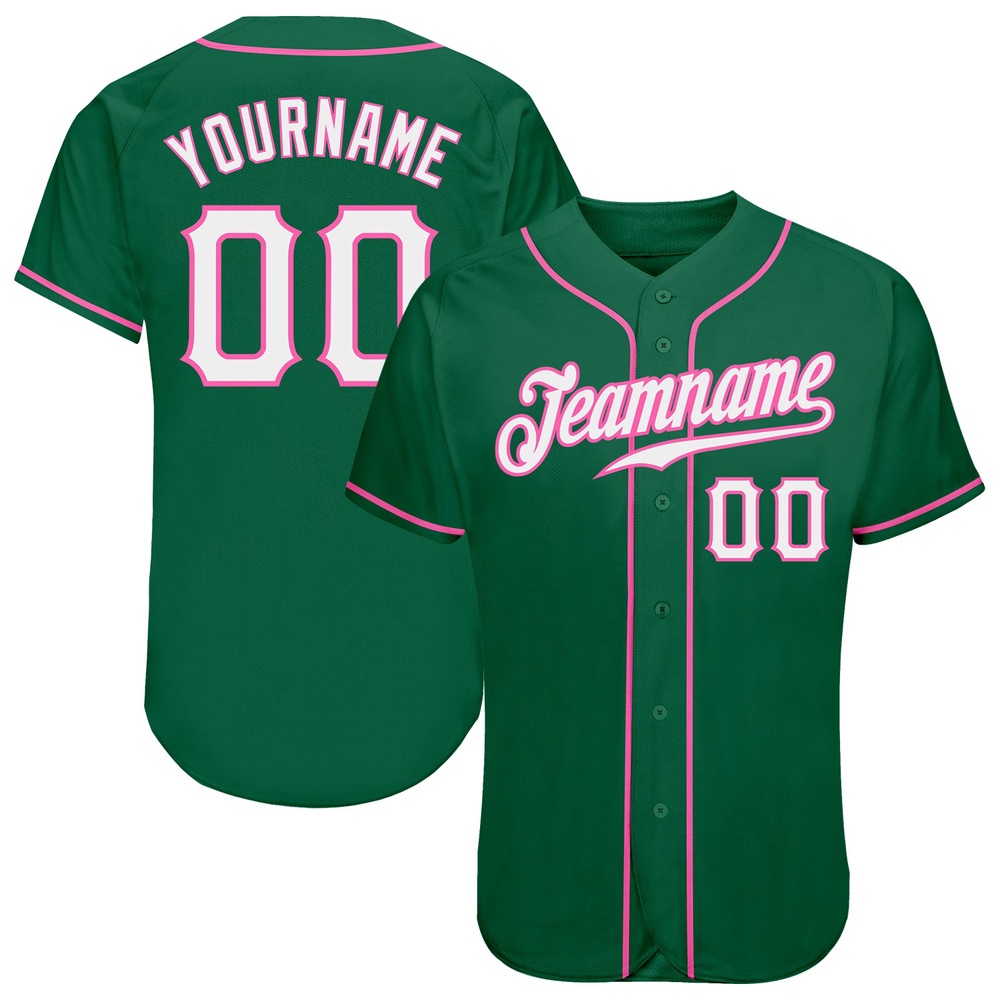 Kelly Green White-Pink Authentic Baseball Jersey, Custom Baseball Jersey, Personalized Sport Jersey Kelly Green White-Pink Authentic Baseball Jersey, Custom Baseball Jersey, Personalized Sport Jersey