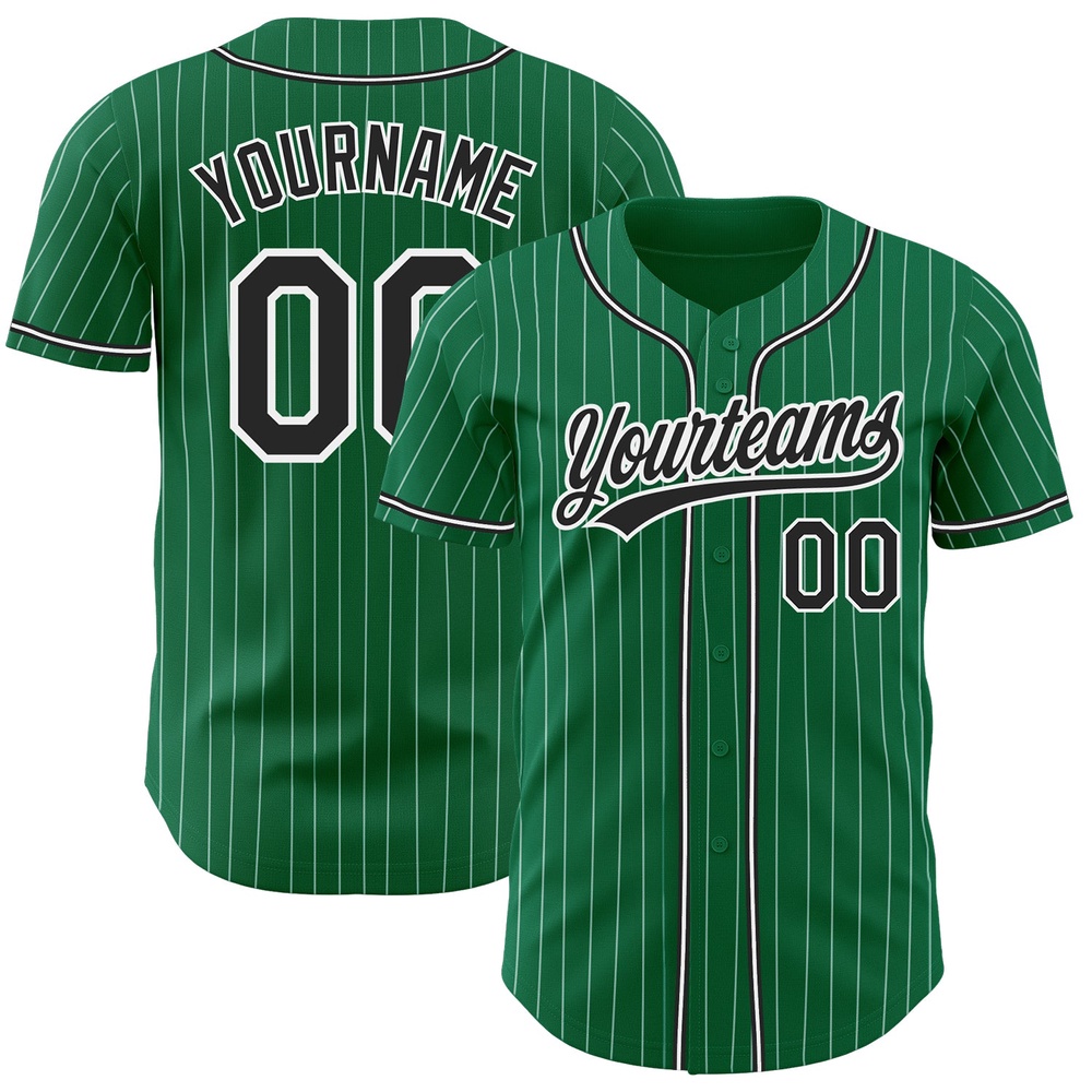 Kelly Green White Pinstripe Black Authentic Baseball Jersey, Custom Baseball Jersey, Personalized Sport Jersey Kelly Green White Pinstripe Black Authentic Baseball Jersey, Custom Baseball Jersey, Personalized Sport Jersey