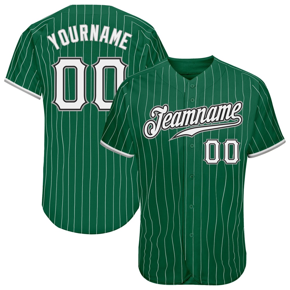 Kelly Green White Pinstripe White-Gray Authentic Baseball Jersey, Custom Baseball Jersey, Personalized Sport Jersey