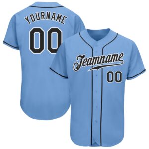 Light Blue Black-White Authentic Baseball Jersey, Custom&hellip;