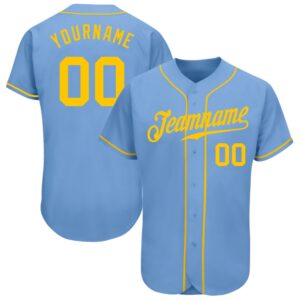Light Blue Gold Authentic Baseball Jersey, Custom&hellip;