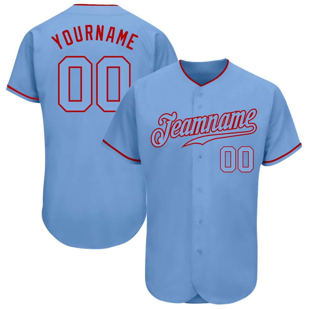 Light Blue Light Blue-Red Authentic Baseball Jersey, Custom Baseball Jersey, Personalized Sport Jersey Light Blue Light Blue-Red Authentic Baseball Jersey, Custom Baseball Jersey, Personalized Sport Jersey