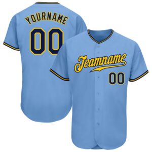 Light Blue Navy-Gold Authentic Baseball Jersey, Custom&hellip;