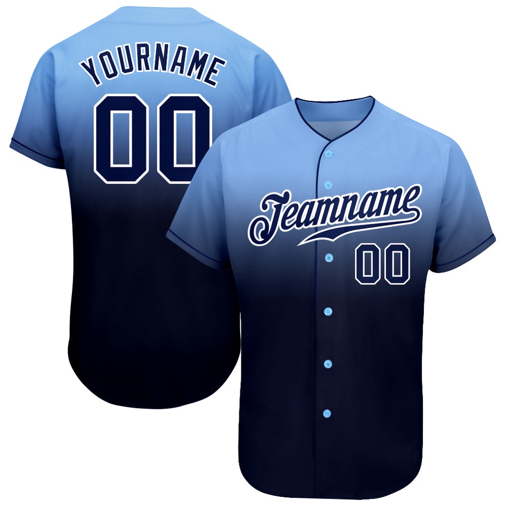 Light Blue Navy-White Authentic Fade Fashion Baseball Jersey, Custom Baseball Jersey, Personalized Sport Jersey Light Blue Navy-White Authentic Fade Fashion Baseball Jersey, Custom Baseball Jersey, Personalized Sport Jersey