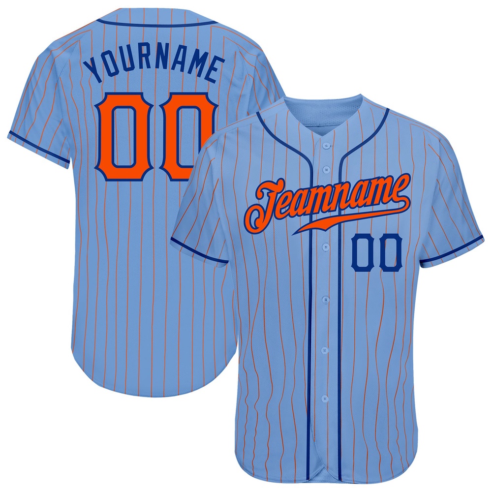 Light Blue Orange Pinstripe Orange-Royal Authentic Baseball Jersey, Custom Baseball Jersey, Personalized Sport Jersey Light Blue Orange Pinstripe Orange-Royal Authentic Baseball Jersey, Custom Baseball Jersey, Personalized Sport Jersey