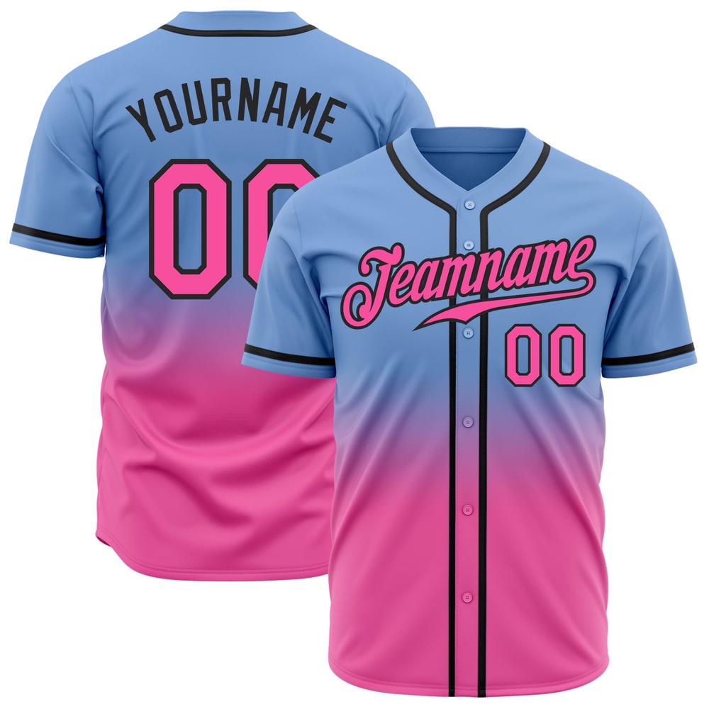 Light Blue Pink-Black Authentic Fade Fashion Baseball Jersey, Custom Baseball Jersey, Personalized Sport Jersey Light Blue Pink-Black Authentic Fade Fashion Baseball Jersey, Custom Baseball Jersey, Personalized Sport Jersey