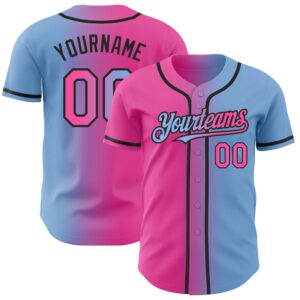 Light Blue Pink-Black Authentic Gradient Fashion Baseball&hellip;