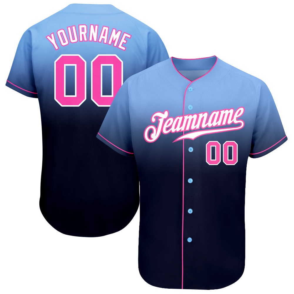 Light Blue Pink-Navy Authentic Fade Fashion Baseball Jersey, Custom Baseball Jersey, Personalized Sport Jersey Light Blue Pink-Navy Authentic Fade Fashion Baseball Jersey, Custom Baseball Jersey, Personalized Sport Jersey
